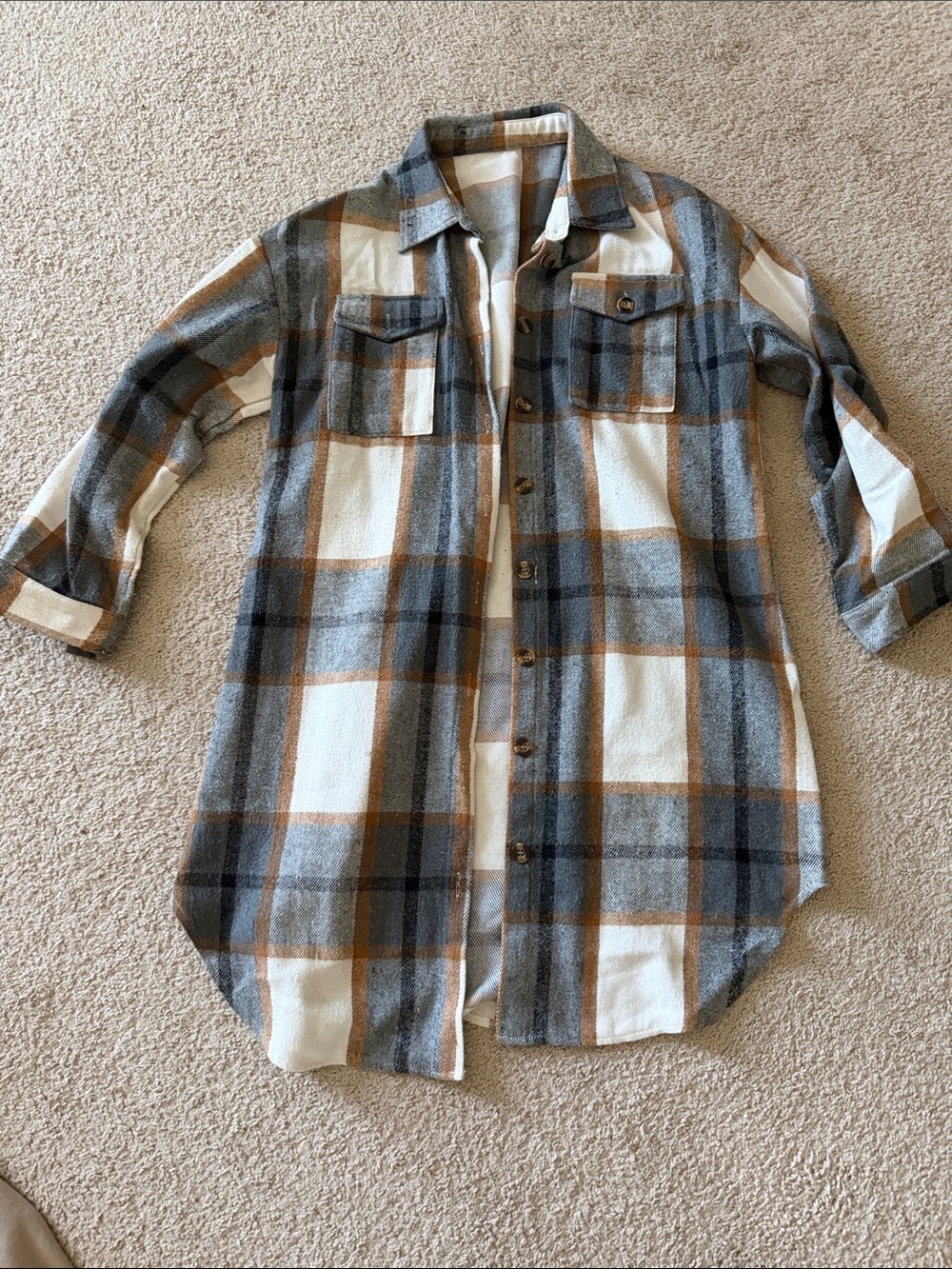 Plaid Button-Front shacket - Gray, Cream & Brown